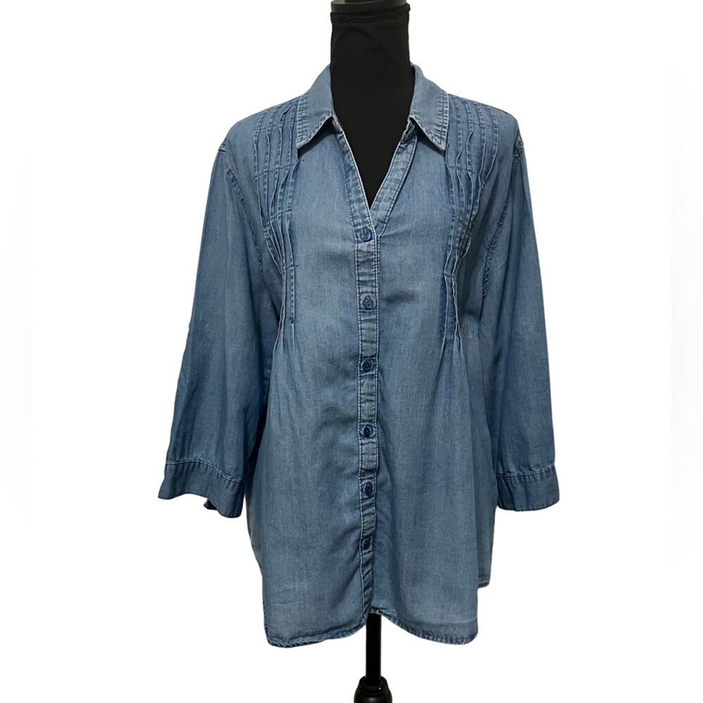 Gloria Vanderbilt Chambray Light Blue Button Down Shirt XL